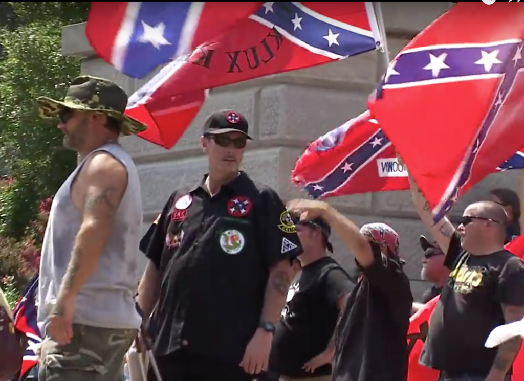 William Quigg of the Loyal White Knights at the South Carolina State House rally in defense of the confederate flag demonstrating along with neo-Nazis