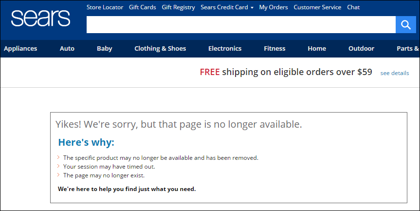Sears website announcing Confederate flag no longer for sale Wednesday June 24