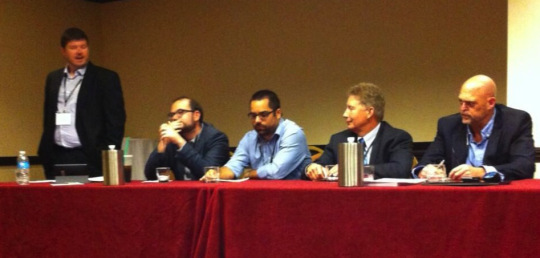 Left to right: Kevin Lerner (Marist College), Matt Yglesias (Slate), Mike Madden (Washington City Paper), Kevin Stoker (Texas Tech University), Nate Thayer (Freelance Journalist); (photo by Elizabeth Hendrickson)