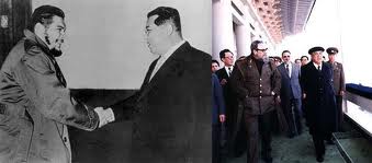 Kim Il Sung with Che(l) and Castro (r)