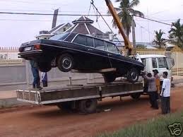 Pol Pot's Mercedes limousine being hoisted by the film production crew of Matt Damon's Hollywood cult classic 