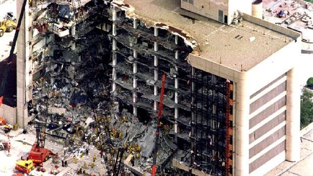 The aftermath of the bombing of the Edward Murrah federal building bombing in Oklahoma City in 1995
