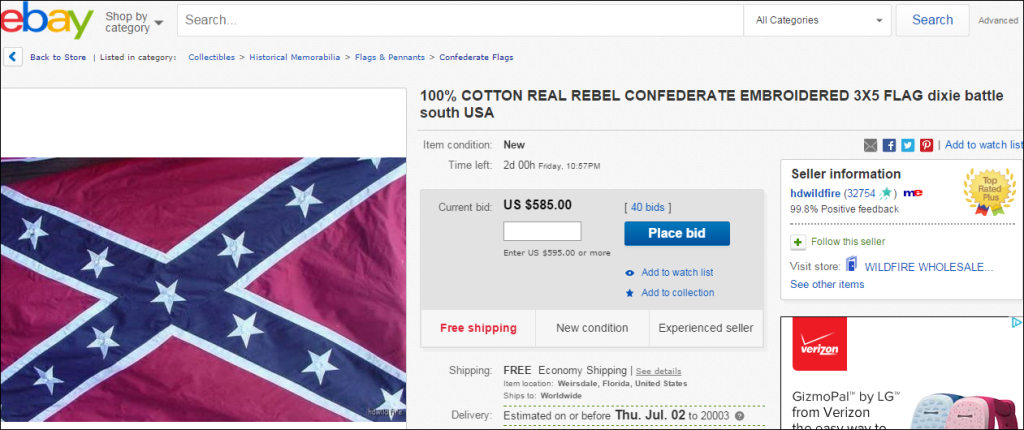 Prices of Confederate flags surge on eBay