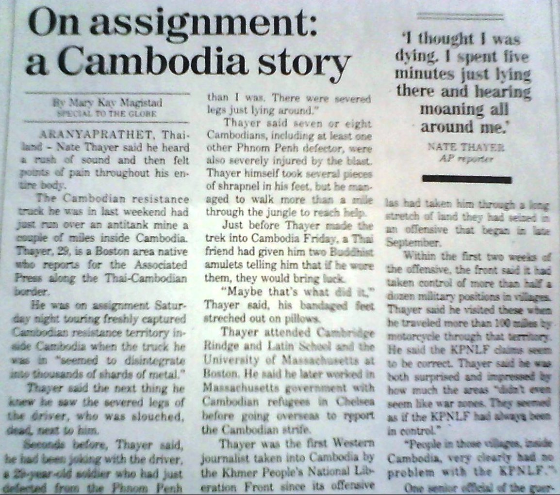 An account of the landmine incident by then Boston Globe correspondent Mary Kay Magistad