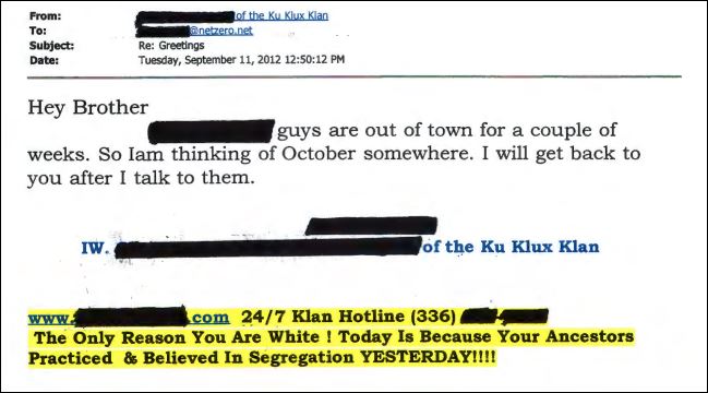 Message from LWK head Chris Barker to convicted domestic terrorist. The email was submitted as evidence in federal trial of which Barker provided video and audio recording from secret FBI cameras